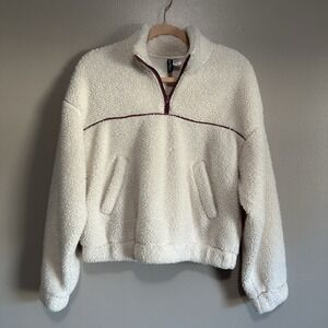 H&M Pullover Women Small Soft Sherpa Faux Fleece Sweatshirt Fuzzy Warm Layer Ski